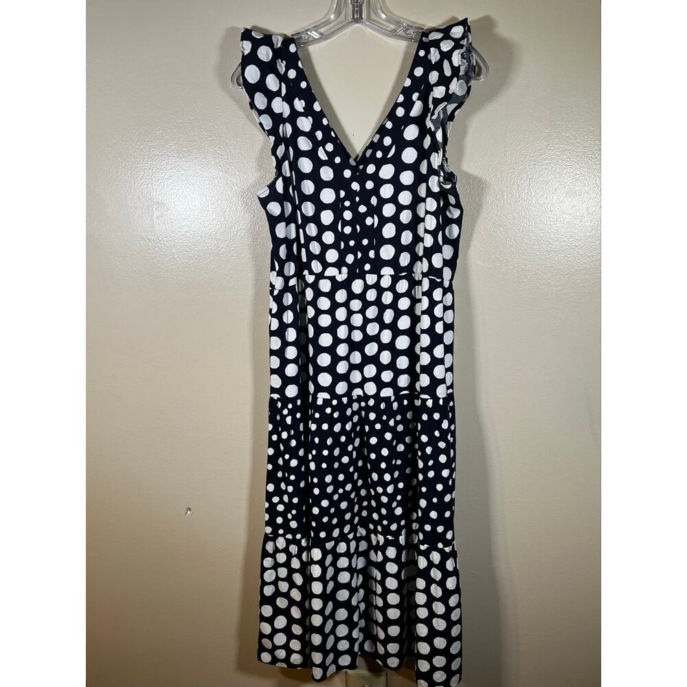 Ann Taylor LOFT Navy and Blue Polka Dot Tiered Midi Dress- Size XS